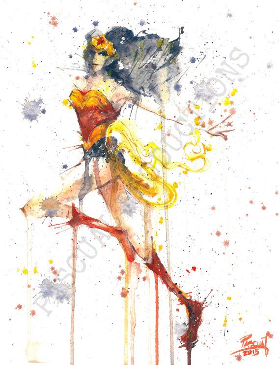 570x741 Wonder Woman Superhero Dc Comics Watercolor By Pascualproductions - Dc Comics Watercolor