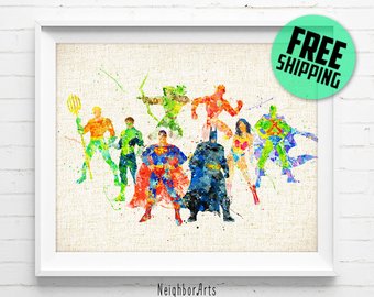 340x270 Batman Print Dc Comics Justice League Superhero Watercolor - Dc Comics Watercolor