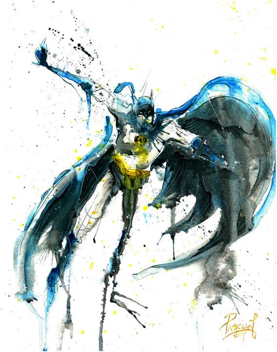 570x725 Batman Superhero Dc Comics Watercolor By Pascualproductions Art - Dc Comics Watercolor