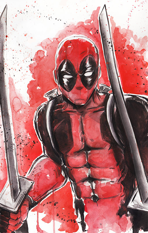 509x800 Deadpool Watercolor By Twillis - Deadpool Watercolor