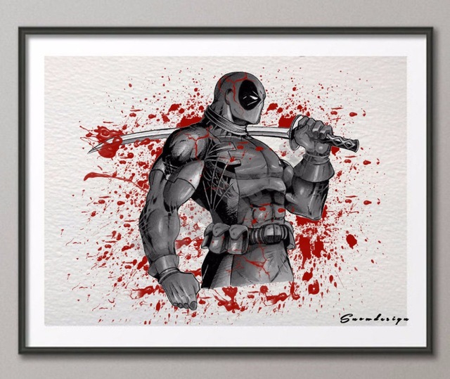 640x539 Diy Original Watercolor Deadpool Canvas Painting Wall Art Poster - Deadpool Watercolor
