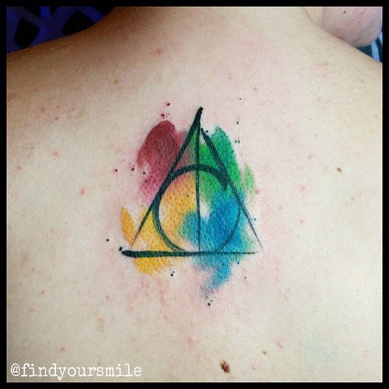 564x564 Watercolor Deathly Hallows Tattoo Entertainmentmesh - Deathly Hallows Watercolor