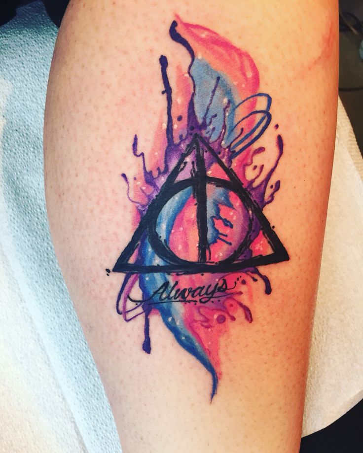 736x919 Watercolor Tattoo - Deathly Hallows Watercolor