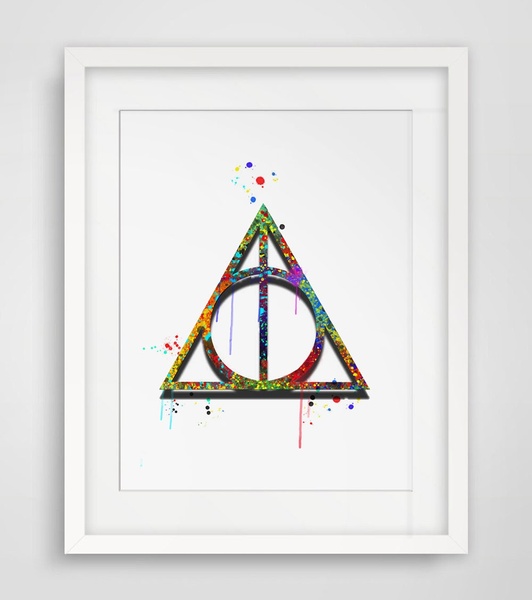 532x600 Wish Harry Potter Art Print Watercolor Fine Painting The Deathly - Deathly Hallows Watercolor