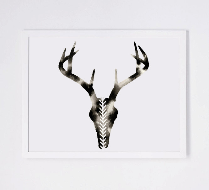 666x606 Geometric Deer Skull Print, Modern Watercolor By Geometricink - Deer Head Watercolor