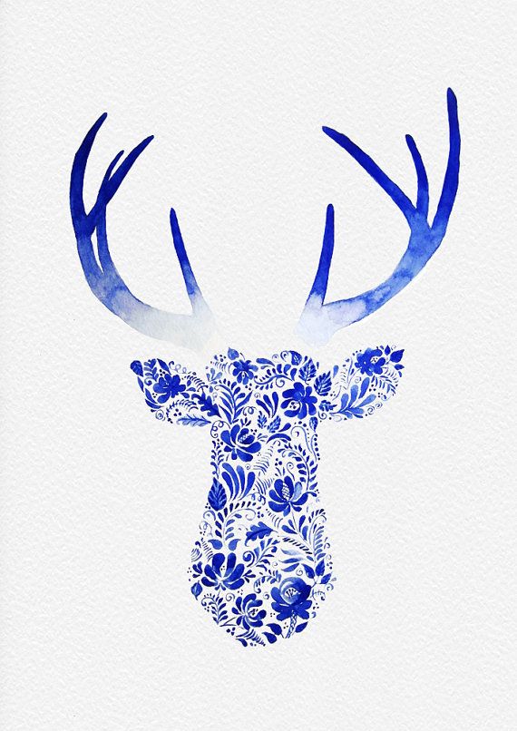 570x806 Not A Print Original Watercolor Deer Head Painting By Theartforyou - Deer Head Watercolor