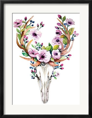 379x488 Deer Skull With Flowers - Deer Skull Watercolor