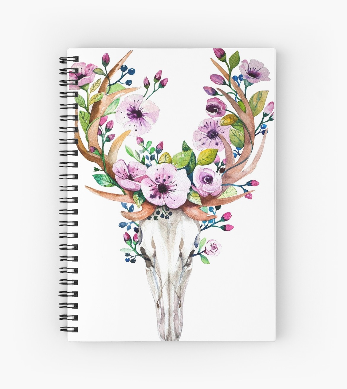 1171x1313 Deer Skull Watercolor Flowers Antlers Spiral Notebooks By - Deer Skull Watercolor