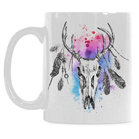 463x463 Interestprint 11 Ounce White Ceramic Boho Deer Skull - Deer Skull Watercolor