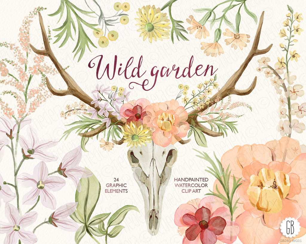 1024x819 Watercolor Landcolor Skycolor Watercolor Floral Deer Skull - Deer Skull Watercolor
