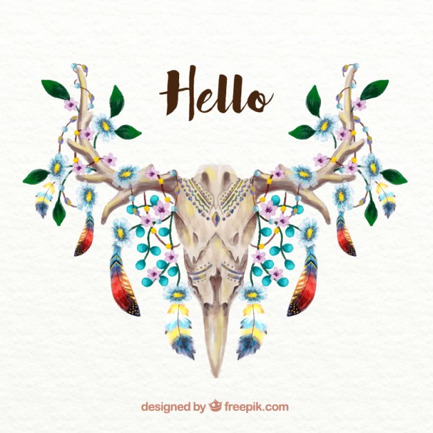 626x626 Watercolor Hand Painted Deer Skull Background Vector Premium - Deer Skull Watercolor