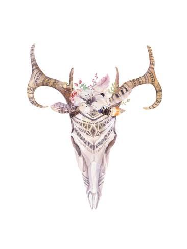 366x488 Bohemian Deer Skull - Deer Skull Watercolor