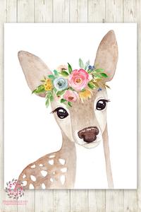 200x300 Boho Watercolor Deer Woodland Wall Art Print Nursery Garden Floral - Deer Watercolor