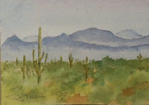 300x211 1214 Orig. Watercolor Arizona Saguaro Cactus Mountains Desert Fog - Desert Watercolor