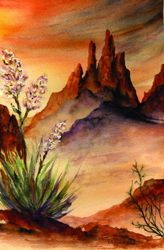 570x867 Desert Sunset, Southwest Landscape Painting, Print From Original - Desert Watercolor Paintings
