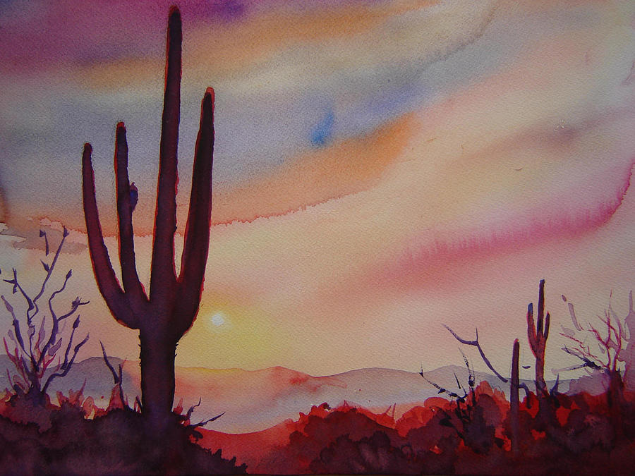 900x675 Desert Sunset Painting By Victoria Wills - Desert Watercolor Paintings