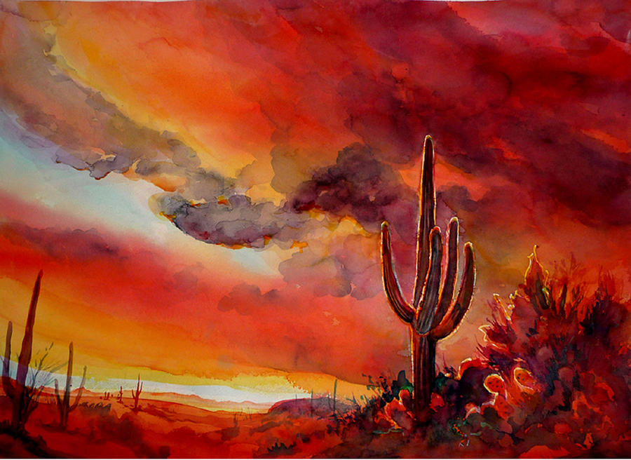 900x656 The Desert Painting By Victoria Wills - Desert Watercolor Paintings