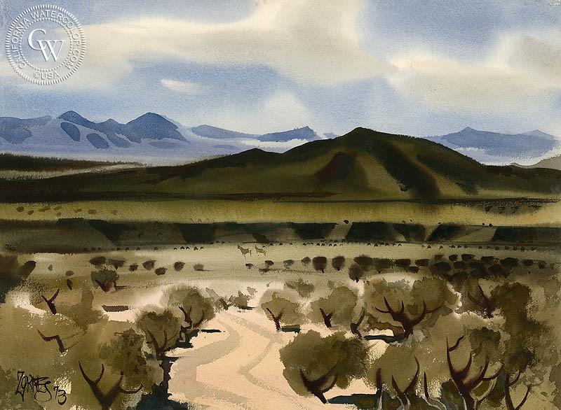 800x586 Desert Scene, 1973, Art By Milford Zornes California Watercolor - Desert Watercolor Paintings