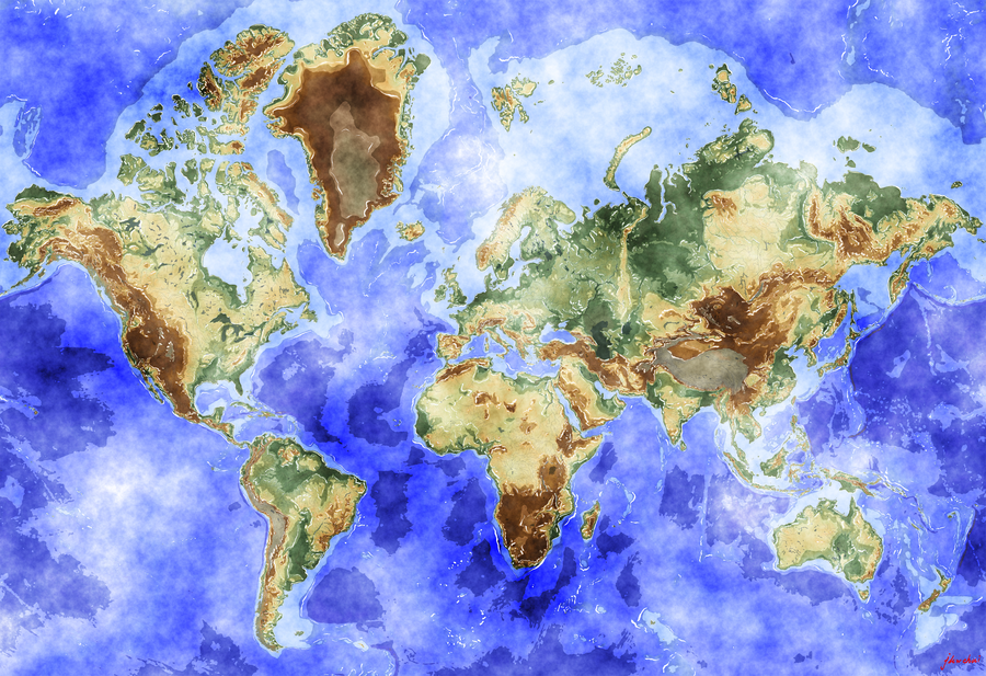 900x617 Detailed Watercolor World Map By Jkwchui - Detailed Watercolor