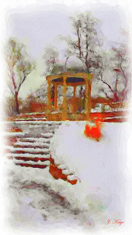 450x799 Gazebo Digital Detailed Watercolour Painting Poster By Janice Kaye - Detailed Watercolor