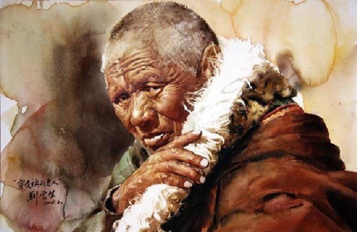 721x469 Amazingly Detailed Watercolor Portraits Of Tibetans By Liu - Detailed Watercolor