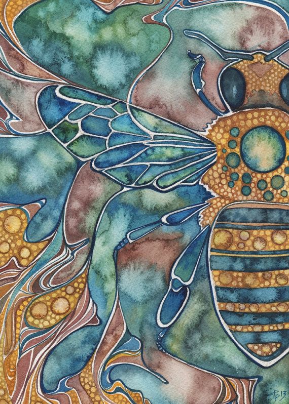 570x798 Honey Bee 5 X 7 Print Of Detailed Watercolour Artwork In Muted - Detailed Watercolor