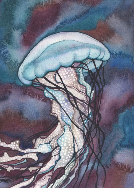 570x796 Sea Nettle Jellyfish 5 X 7 Print Of Detailed Watercolour Painting - Detailed Watercolor