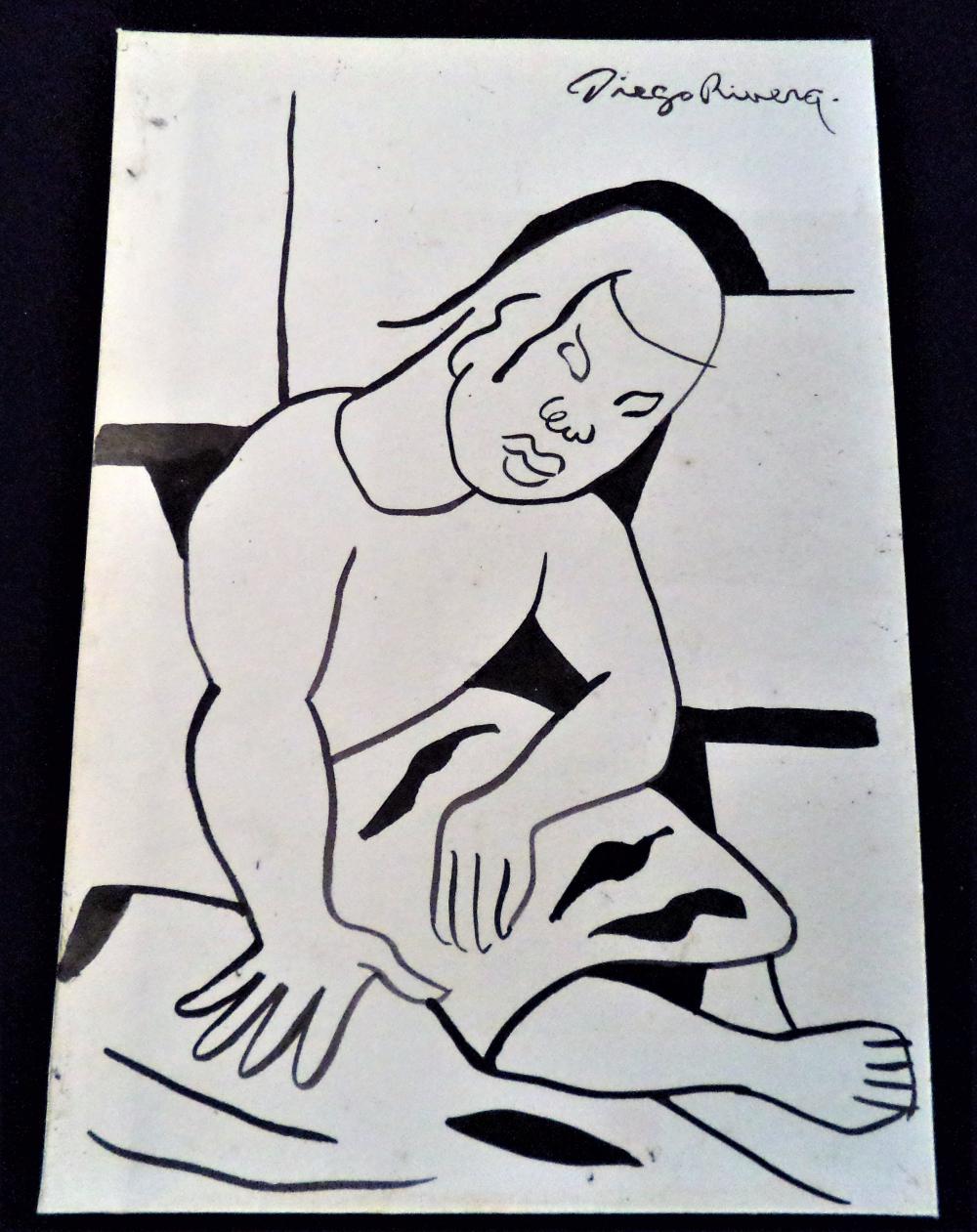 1000x1261 Signed Diego Rivera Watercolor On Cardboard - Diego Rivera Watercolor