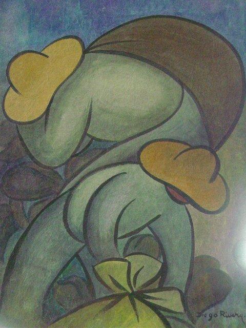 480x640 Watercolor Farm Peasants Signed Diego Rivera - Diego Rivera Watercolor