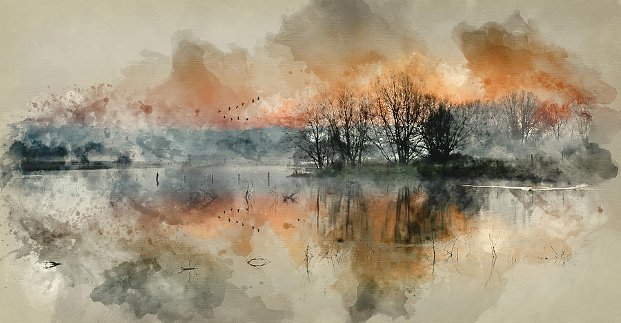 900x468 Digital Watercolor Painting Of Beautiful Tranquil Landscape Of - Digital Watercolor