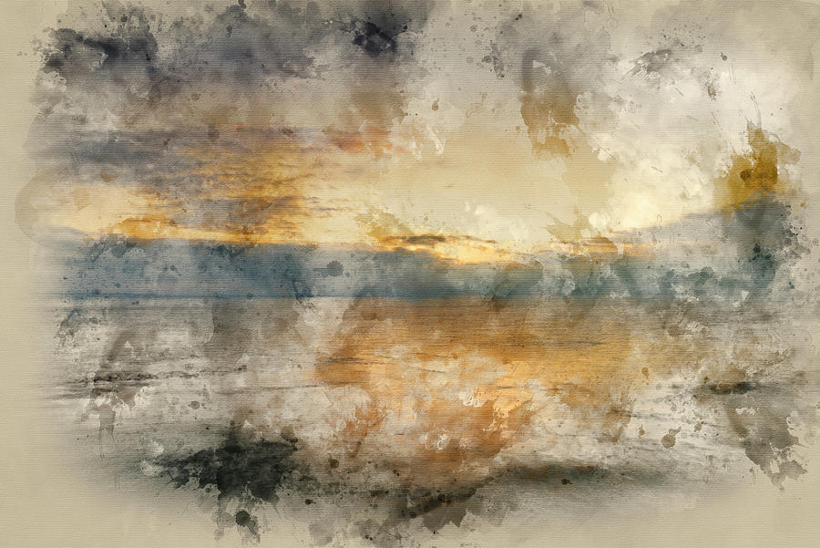 900x601 Digital Watercolor Painting Of Beautiful Vibrant Sunrise Landsca - Digital Watercolor