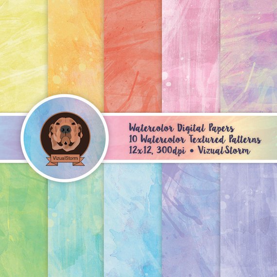 570x570 Watercolor Digital Paper Painted Rainbow Backgrounds Ombre Etsy - Digital Watercolor Paper