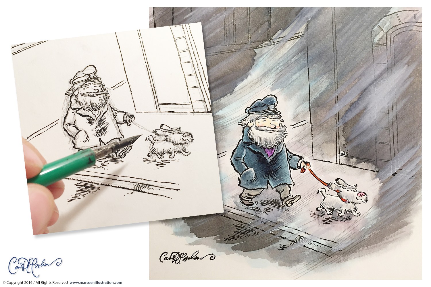 1500x1000 Old School Cartoon Original - Dip Pen Watercolor