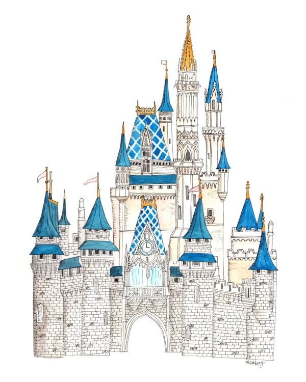 600x750 Watercolor Landmarks On The Mark Designs - Disney Castle Watercolor