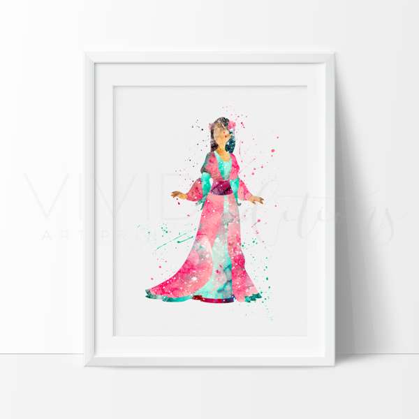 600x600 Disney Princess Watercolor New Mulan Watercolor Art Print - Disney Princess Watercolor