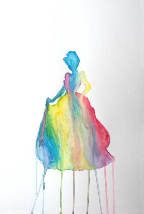 570x847 Disney Princess Watercolor Prints Rainbow Silhouettes. Ariel - Disney Princess Watercolor
