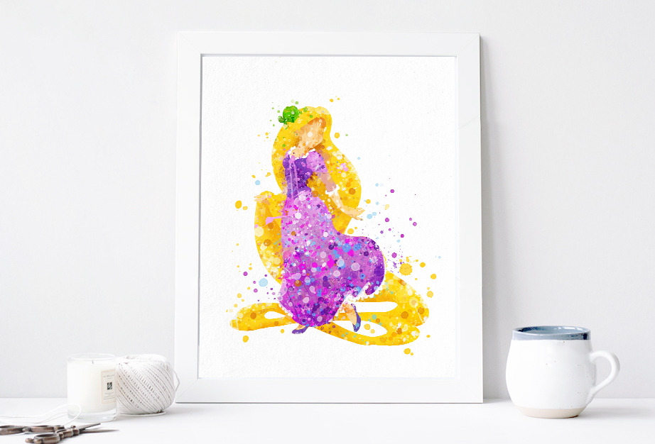 922x626 Rapunzel Print - Disney Princess Watercolor