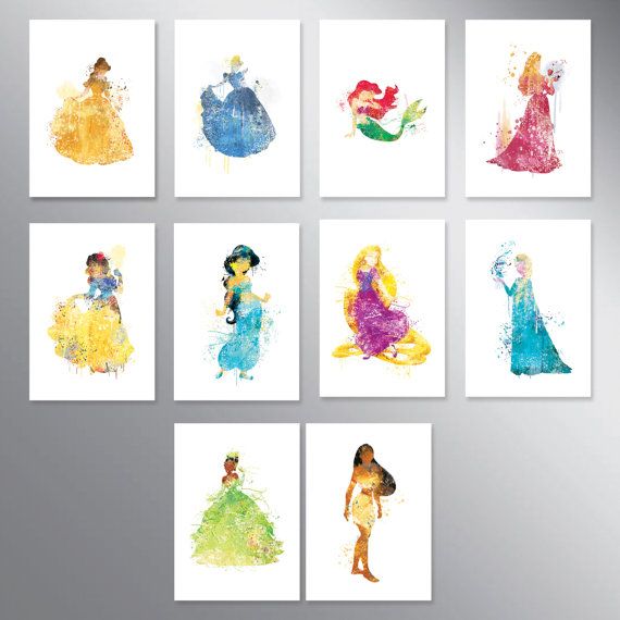 570x570 Sale Disney Princess Watercolor Set Of 10 Nursery Art By Artruss - Disney Princess Watercolor
