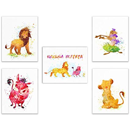 425x425 Lion King Disney Watercolor Wall Art Prints Set Of 5 - Disney Watercolor