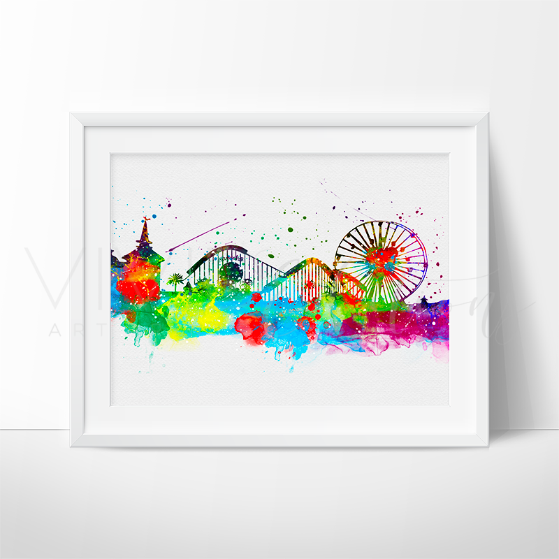 800x800 Disneyland Park California Skyline Watercolor Art Print Wall Decor - Disneyland Watercolor