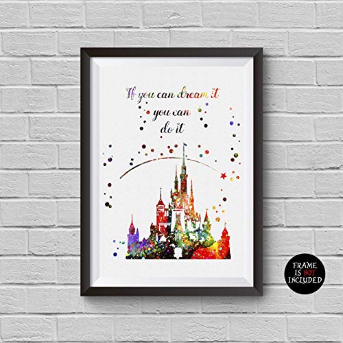 500x500 Disney Castle Watercolor Print Princess Fairytsle - Disneyland Watercolor