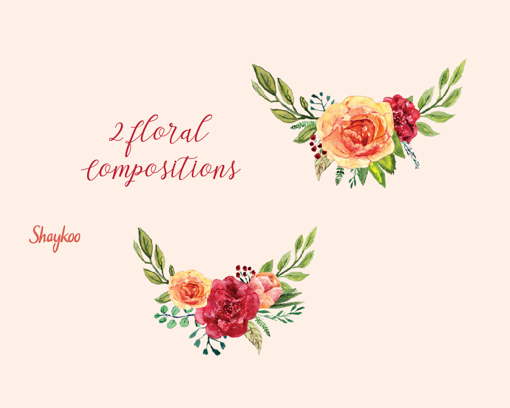 1000x800 Gold Roses Clipart, Watercolor Flowers Clipart, Red Camelia, Warm - Diy Watercolor Flowers