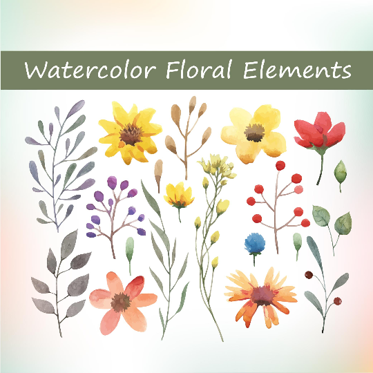 540x540 20 Watercolor Floral Elements, Watercolor Invitation Elements, Diy - Diy Watercolor Flowers