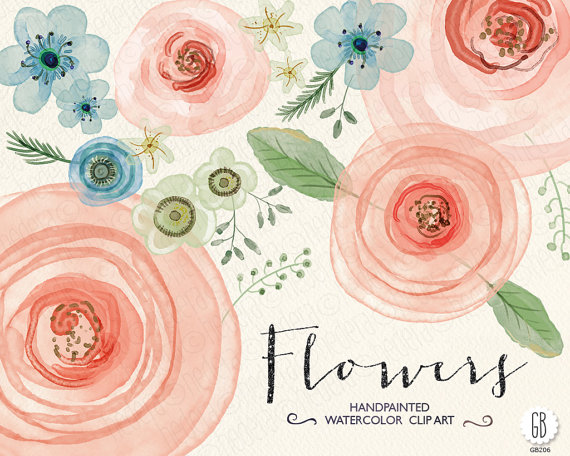 570x456 Watercolor Flowers, Hand Painted Ranunculus, Roses, Hellebore - Diy Watercolor Flowers