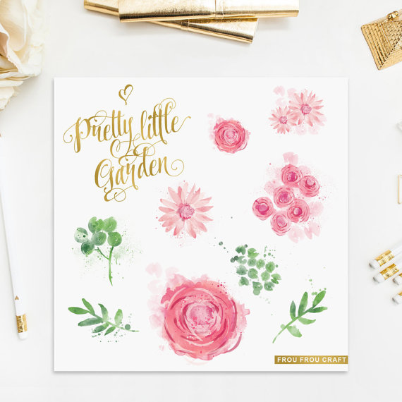 570x570 Watercolor Flowers Clipart Intant Download Digital Pink Roses - Diy Watercolor Flowers