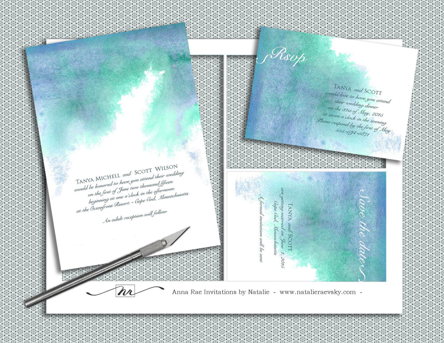1500x1159 Printable Watercolor Wedding Invitation Template, Diy Painted Blue - Diy Watercolor Invitations