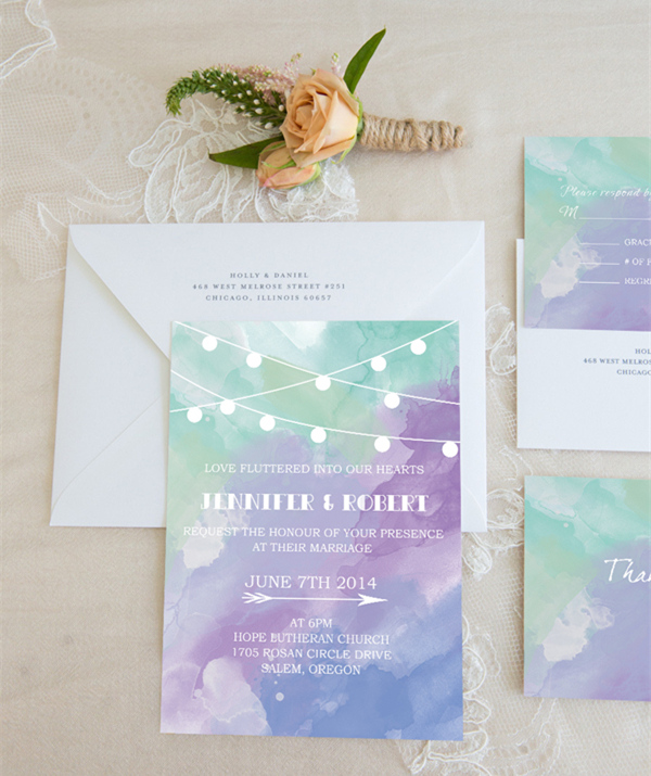 600x715 Watercolour Wedding Invitations Romantic Purple And Blue - Diy Watercolor Wedding Invitations