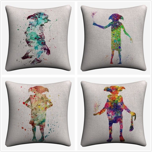 640x640 Dobby Watercolor Harry Potte Art Decorative Cotton Linen Cushion - Dobby Watercolor