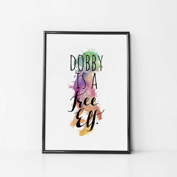 570x570 Dobby Is A Free Elf Quote Dobby Watercolor Dobby House Elf Etsy - Dobby Watercolor