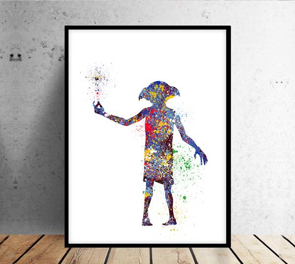 600x537 Harry Potter Print, Dobby Watercolor Art, Wizard Nursery Art Print - Dobby Watercolor